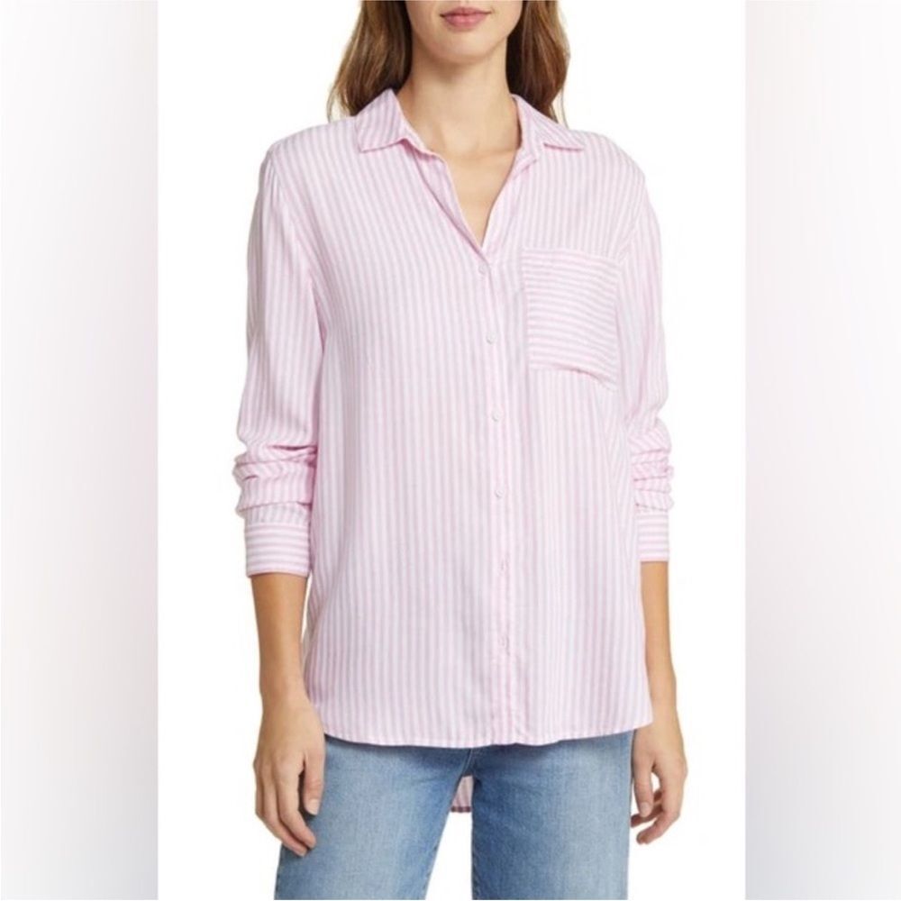 Beachlunchlounge Pink Stripe Long Sleeve Button Down Shirt Size Small